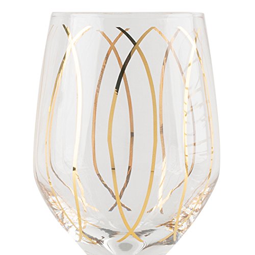 MIKASA 'Cheers' Etched Crystal White Wine Glasses, Set of 4 Large 400ml Wine Drinking Glasses, Wine Glass Set with Gold Design, Gift Boxed, Dishwasher Safe