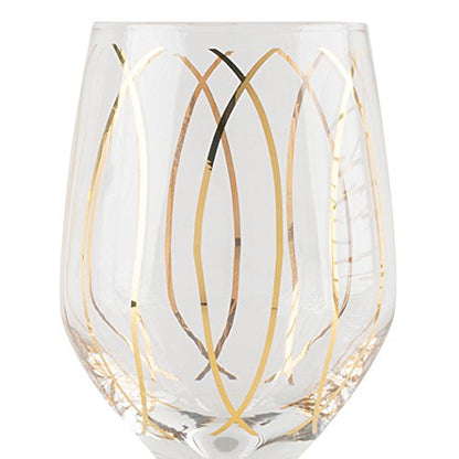 MIKASA 'Cheers' Etched Crystal White Wine Glasses, Set of 4 Large 400ml Wine Drinking Glasses, Wine Glass Set with Gold Design, Gift Boxed, Dishwasher Safe
