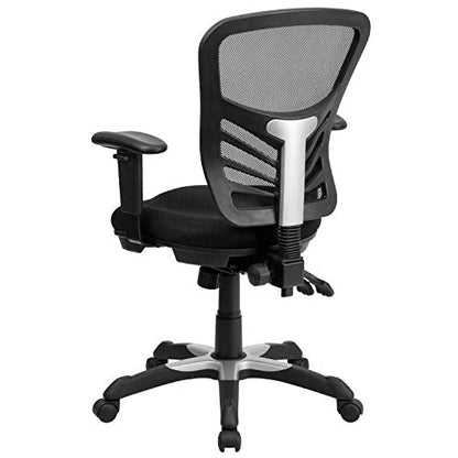 Flash Furniture Nicholas Mid-Back Swivel Desk Chair with Wheels, Mesh Back, Padded Seat, and Armrests, Adjustable Height Mesh Ergonomic Office Chair, Black