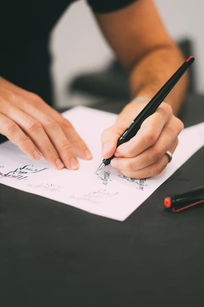 Lamy joy black calligraphy fountain pen set - fountain pen with 3 different nibs (1.1/1.5/1.9 mm) - calligraphy pen with ribbon nib & ergonomic grip - incl. 5 T 10 blue ink cartridges