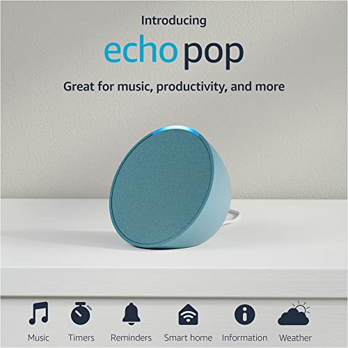 Amazon Echo Pop (newest model), Our smallest Alexa speaker, Fits in any room, Midnight Teal