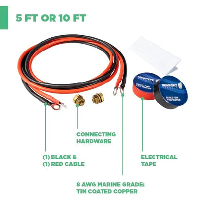 Newport 10ft Trolling Motor Battery Cable Extension Kit – 8AWG Marine-Grade Wire – Includes Connectors, Terminals & Heat Shrink – Compatible with All Newport Motors