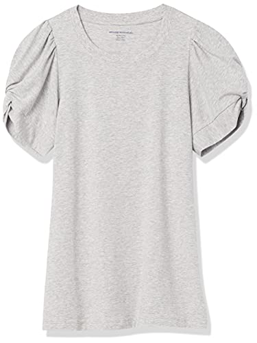 Amazon Essentials Women's Regular-Fit Twist Sleeve Crewneck T-Shirt, Light Grey Heather, Medium