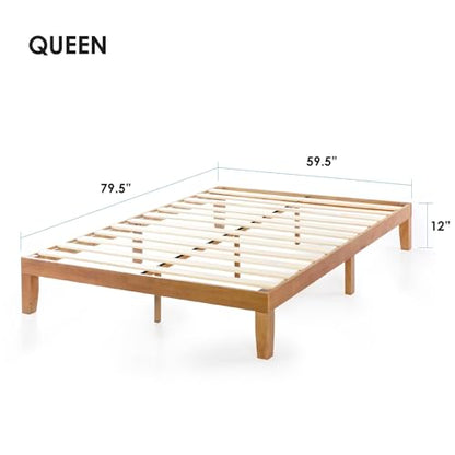 Mellow Naturalista Classic - 12 Inch Solid Wood Platform Bed with Wooden Slats, No Box Spring Needed, Easy Assembly, Queen, Pine