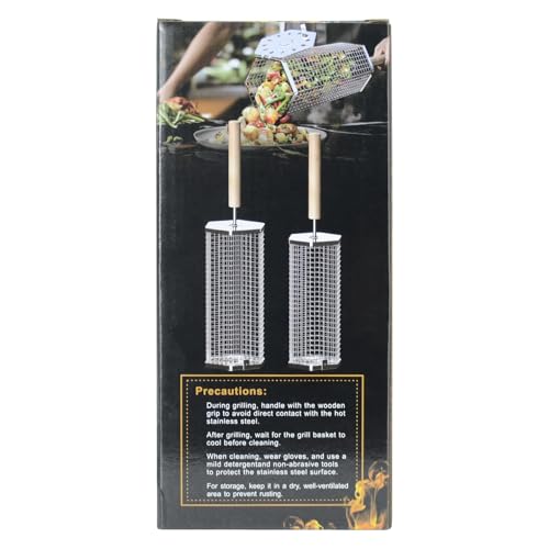 ivtivfu Rolling Grill Baskets (Hexagon), Removable Wooden Handle, 304 Stainless Steel, Nesting BBQ Accessories Tools for Vegetables Shrimp, Outdoor Cooking Camping, Birthday Gifts for Men Dad Husband