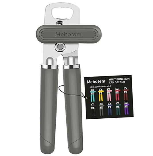 Mebotem 10 Colors Can Opener Manual Handheld Heavy Duty Hand Can Opener Smooth Edge Stainless Steel Can Openers Top Lid Kitchen Gadgets, Best Large Rated Easy Turn Knob, with Bottle Opener, Gray