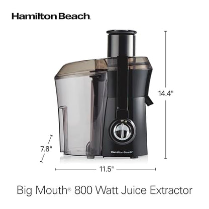 Hamilton Beach Juicer Machine, Big Mouth 3” Feed Chute for Whole Fruits and Vegetables, Easy to Clean, Centrifugal Extractor, Vegetable & Fruit Juicer, BPA Free, 800W Motor, Black