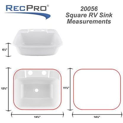 RecPro Rectangle RV Bathroom Sink | Single Bowl Lavatory Sink | Camper Basin | Plastic (White)