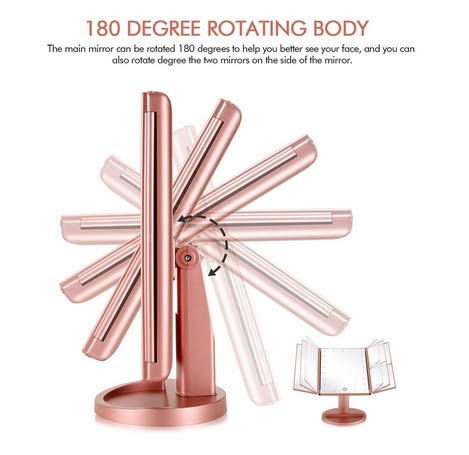 Infitrans Trifold Makeup Mirror Vanity Mirror with Lights,1X 2X 3X Magnification,Touch Screen,180 Adjustable Rotation,Portable Travel Bathroom Cosmetic Mirror