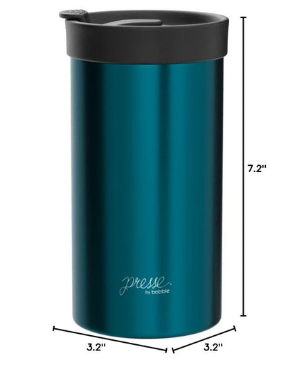 PRESSE by Bobble French Coffee Press And Insulated Stainless Steel Travel Tumbler for On-The-Go Brewing - 13 oz (Blue)