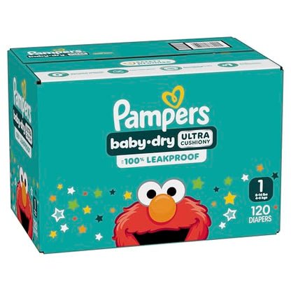 Pampers Diapers - Baby Dry - Size 1, 120 Count, Absorbent Disposable Infant Diaper (Packaging May Vary)