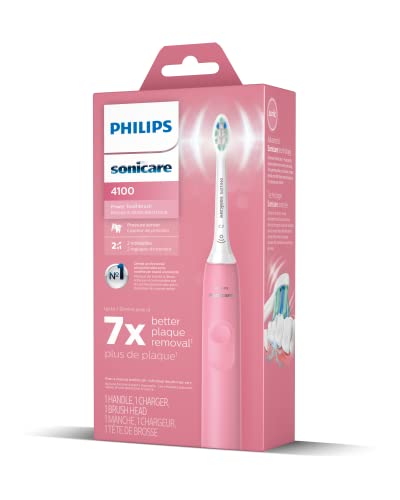 Philips Sonicare 4100 Rechargeable Electric Toothbrush, with Pressure Sensor, 2 Intensity Settings, SmarTimer and QuadPacer, 14-Day Battery Life, Deep Pink, Model HX3681/26