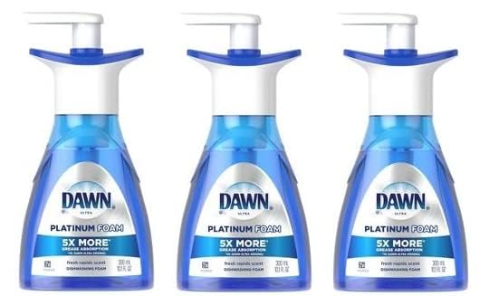 3 Pk. Dawn Ultra Platinum Foam Dishwashing Fresh Rapids Scent 10.1 fl oz 190 Pumps (30.3 Fl Oz 570 Pumps Total)