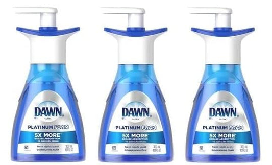 3 Pk. Dawn Ultra Platinum Foam Dishwashing Fresh Rapids Scent 10.1 fl oz 190 Pumps (30.3 Fl Oz 570 Pumps Total)