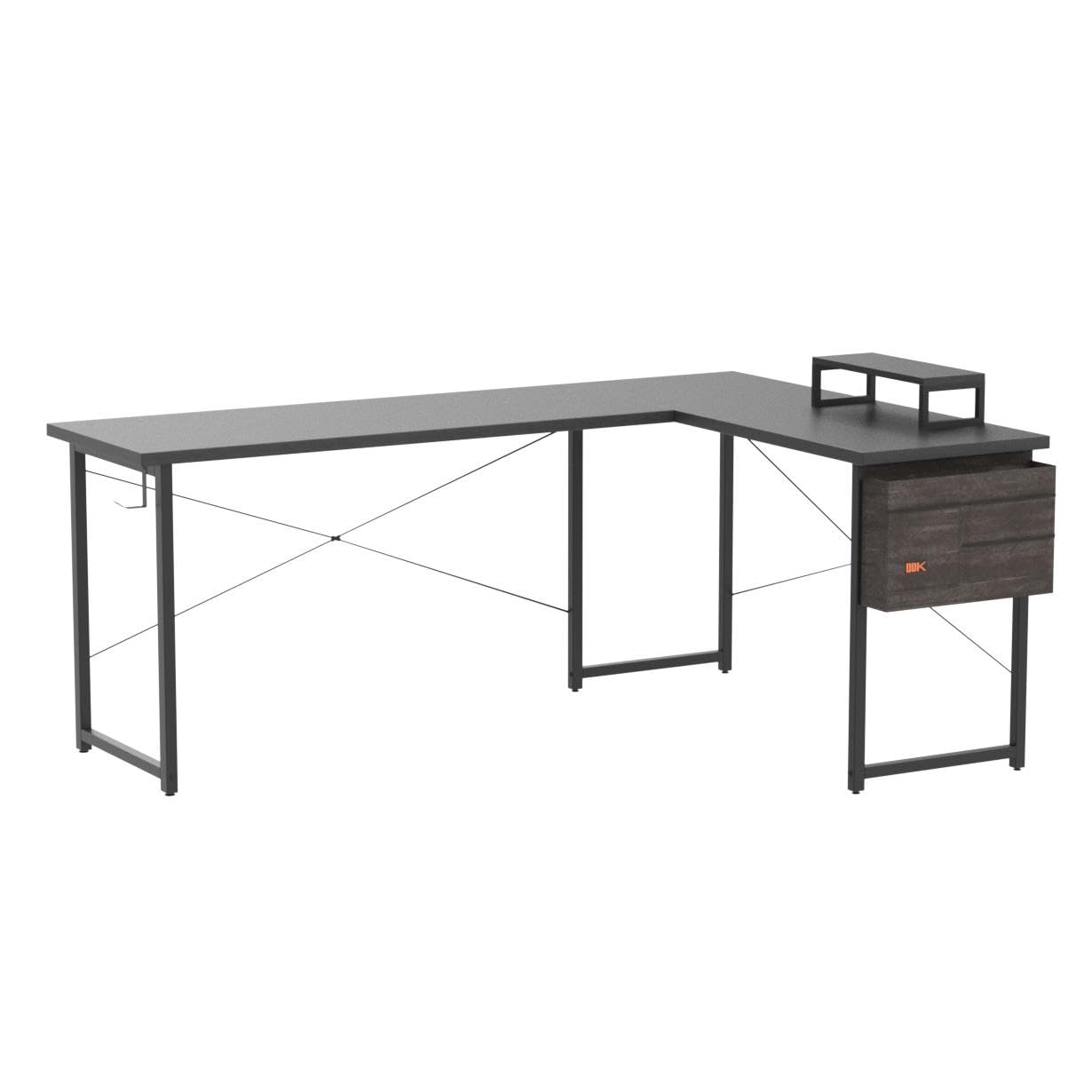 ODK L Shaped Desk, 66" Computer Corner Desk, Gaming Desk, Home Office Writing Desk with Monitor Shelf, Space-Saving Workstation Desk, Modern Simple Wooden Table, Easy to Assemble, Black