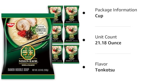 Nissin RAOH Ramen Noodle Soup, Tonkotsu, 3.53 Ounce (Pack of 6)