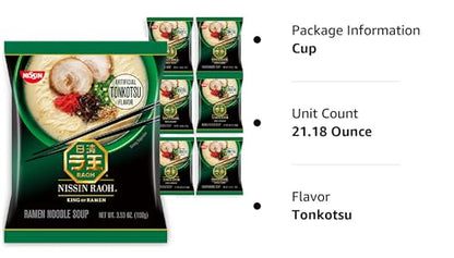 Nissin RAOH Ramen Noodle Soup, Tonkotsu, 3.53 Ounce (Pack of 6)