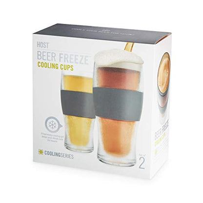 Host Freeze Beer Glasses, Freezable Beer Gifts for Men, Double Wall Insulated Pint Set, Tumbler for Cold Drinks, 16, Set of 2, Gray