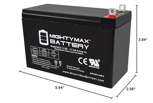 Mighty Max Battery ML9-12NB -12 Volt 9 AH, Nut and Bolt (NB) Terminal, Rechargeable SLA AGM Battery