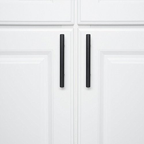 Amazon Basics Euro Bar Cabinet Handle (1/2-inch Diameter), 5.38 in Length (3 in Hole Center), Flat Black, Pack of 10, AB1500-FB-10