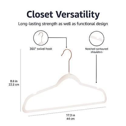 Amazon Basics Slim Velvet, Non-Slip Suit Clothes Hangers, Pack of 50, Blush Pink/Rose Gold