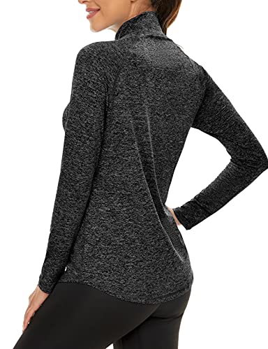 LURANEE Long Sleeve Running Shirts Women, Winter Quick Dry Yoga 1/4 Zip Pullover Relaxed Trendy Breathable Workout Training Tops Basic Cool Flattering Sport Athleisure T Shirts Drak Grey L