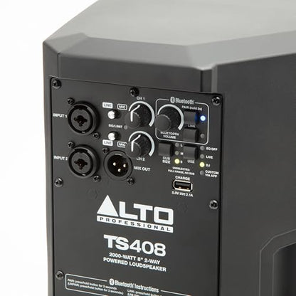 ALTO TS408 2000W 8" Powered PA Speaker with 3 Channel Mixer, Bluetooth Streaming, Wireless Loudspeaker Linking, DSP and ALTO App