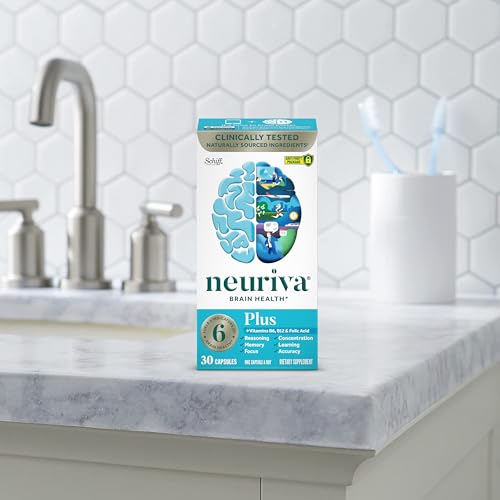 NEURIVA Plus Brain Supplement for Memory and Focus Clinically Tested Nootropics for Concentration for Mental Clarity, Cognitive Enhancement Vitamins B6, B12, Phosphatidylserine 30 Capsules