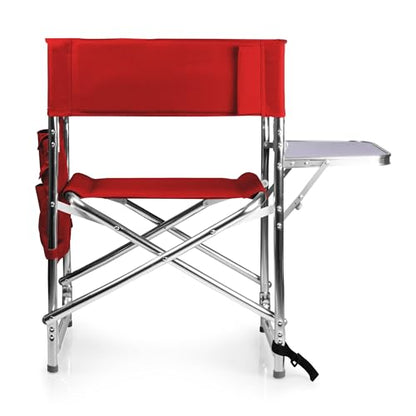 PICNIC TIME Sports Chair with Side Table, Outdoor Foldable Padded Adult Camping Chairs with Cup and Accessory Panel for Lawn, Beach, & Sports Use for Adults, up to 300-lbs Capacity, (Red)