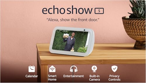 Amazon Echo Show 5 (newest model), Smart display with 2x the bass and clearer sound, Glacier White