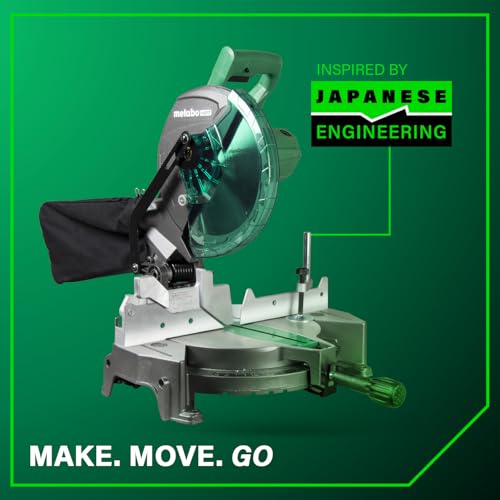 Metabo HPT 10-Inch Compound Miter Saw, 15-Amp Power Saw with Large 10-Inch Table, Precision Miter Angles, Single Bevel 0-45°, 24T TCT Blade, Positive Stops, Lightweight Design, C10FCGS