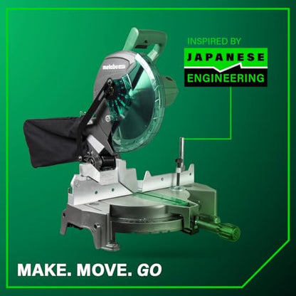 Metabo HPT 10-Inch Compound Miter Saw, 15-Amp Power Saw with Large 10-Inch Table, Precision Miter Angles, Single Bevel 0-45°, 24T TCT Blade, Positive Stops, Lightweight Design, C10FCGS