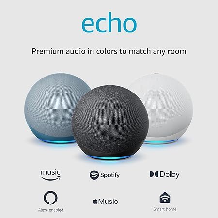 Like-New Amazon Echo (newest model), Alexa speaker with premium sound, Ideal for large bedrooms, living rooms and kitchens, Charcoal
