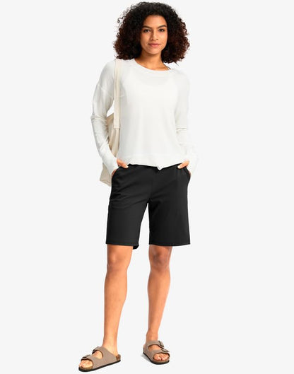 G Gradual Women's Bermuda Long Shorts with Pockets 9" High Waisted Knee Length Shorts for Women Walking Athletic Workout(Black,S)