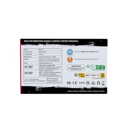 MOTOPOWER MP0514A 12V Digital Car Battery Tester Voltmeter and Charging System Analyzer with LCD Display and LED Indication - Black Rubber Paint