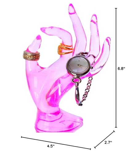 HOMEGOAL Ring Holder, Pink Room Decor, Hand Jewelry Display Holder, Danish Pastel Room Decor, Preppy Decor, Mannequin Hand, Polyresin, 7 Inch (Pink)
