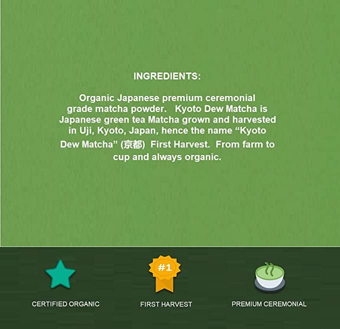 Kyoto Dew Matcha – Organic Premium Ceremonial Grade Japanese Matcha Green Tea Powder – No Fillers, Zero Sugar – USDA & JAS Certified, 30g (1oz) Tin