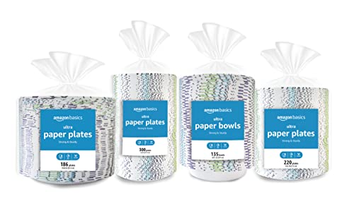 Amazon Basics Ultra Paper Plates, 6.87 Inch, Disposable, 600 Count (2 Pack of 300) (Previously Encore)