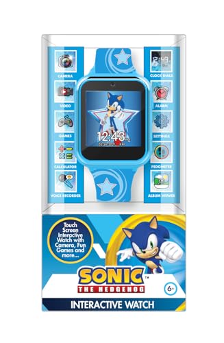 Accutime Kids SEGA Sonic The Hedgehog Blue Educational Touchscreen Smart Watch Toy for Boys, Girls, Toddlers - Selfie Cam, Learning Games, Alarm, Calculator, Pedometer (Model: SNC4133AZ)