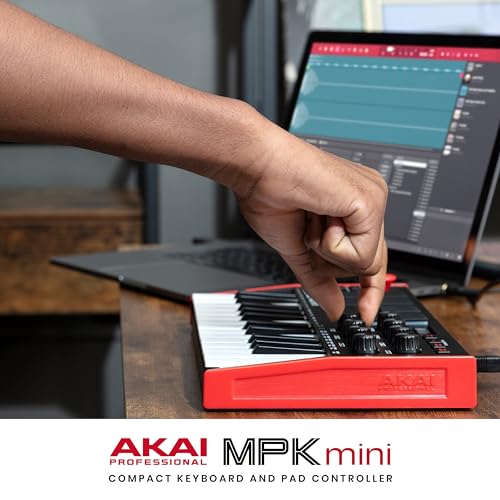 Akai Professional MPK Mini MK3 - 25 Key USB MIDI Keyboard Controller With 8 Backlit Drum Pads, 8 Knobs, Music Production Software and Native Instruments Sound Package (NKS Integration)