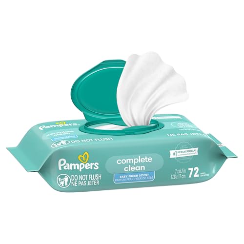 Pampers Baby Wipes, Complete Clean Baby Fresh Scented Wipe, Gently Cleans Head to Toe, 72 Total (1 Flip-Top Packs)