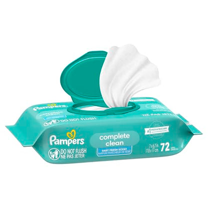 Pampers Baby Wipes, Complete Clean Baby Fresh Scented Wipe, Gently Cleans Head to Toe, 72 Total (1 Flip-Top Packs)