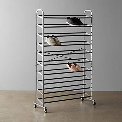 Amazon Basics 50-Pair Shoe Rack Organizer, Chrome, 35.8 x 14.6 x 59.5 inches