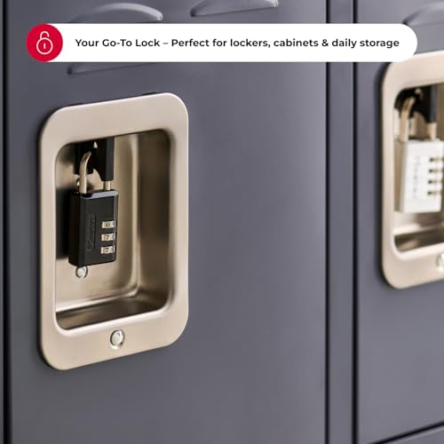 Master Lock Black Combination Padlock, Indoor Gym Locker Lock with Customizable 3-Digit Code for Luggage, Backpacks, Cabinets, 647D