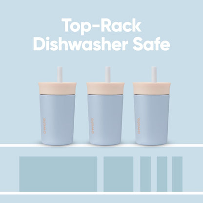 Owala Kids Insulation Stainless Steel Tumbler with Spill Resistant Flexible Straw, Easy to Clean, Kids Water Bottle, Great for Travel, Dishwasher Safe, 12 Oz, Tan and Blue (Seas the Day)