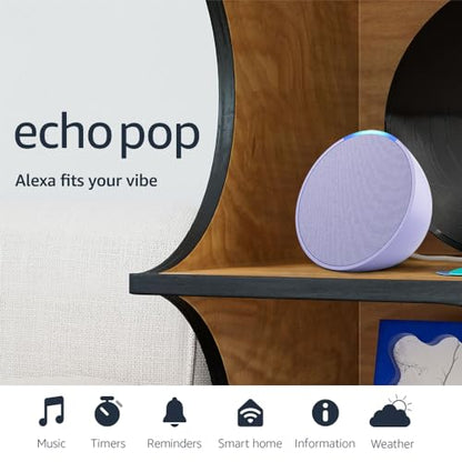 Amazon Echo Pop (newest model), Our smallest Alexa speaker, Fits in any room, Lavender Bloom