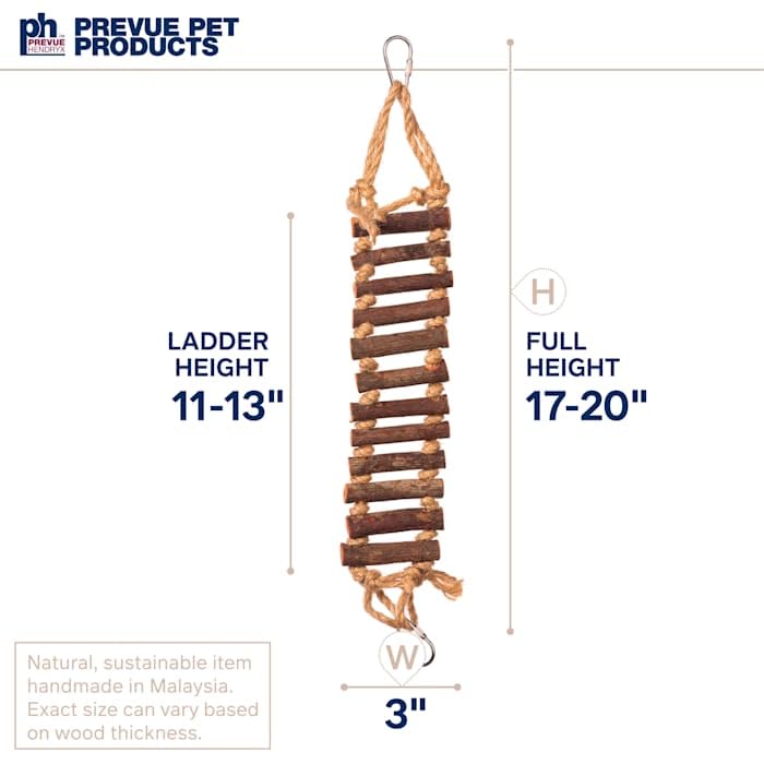 Prevue Pet Products Naturals Rope Ladder Bird Toy, Wood Stairs Climbing Activity Attachment for Birdcage, Earth Tone Brown 62806