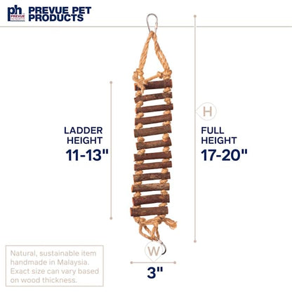 Prevue Pet Products Naturals Rope Ladder Bird Toy, Wood Stairs Climbing Activity Attachment for Birdcage, Earth Tone Brown 62806