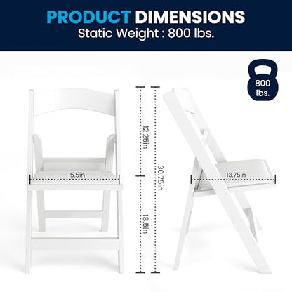 Flash Furniture Hercules Series Folding Chair - White Resin - Set of 4 800LB Weight Capacity Comfortable Event Chair - Light Weight Folding Chair