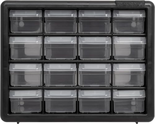 Akro-Mils 16-Drawer Plastic Drawer Storage Cabinet for Garage Organization, Beads, Makeup Organizer, Building Bricks Storage, Teacher Toolbox, 10-1/2-Inch W x 6-1/2-Inch D x 8-1/2-Inch H, 10116 Black